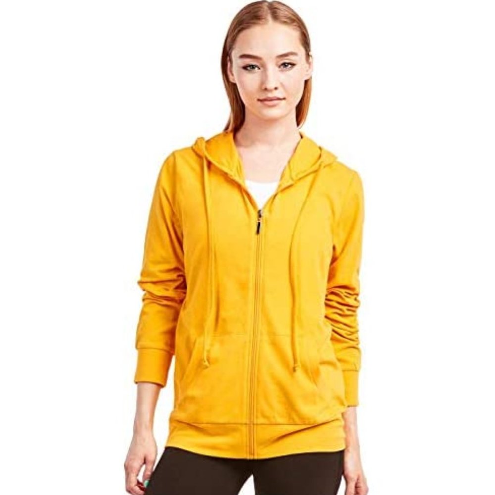 Women's Thin Cotton Zip Up Hoodie Jacket Mustard